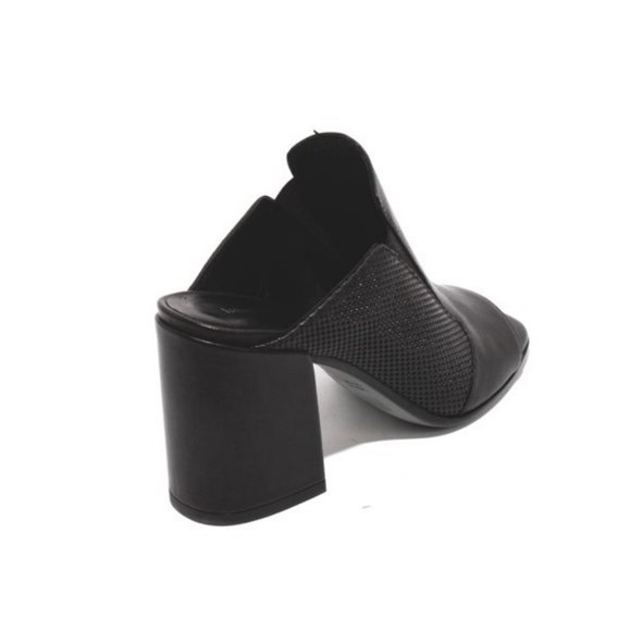 ITALIAN Black Leather Slide Open Toe Heel Sandal - Picture 4 of 8